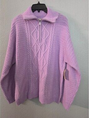 St. John's Bay Vintage Purple Cable Knit Half-Zip Sweater XL